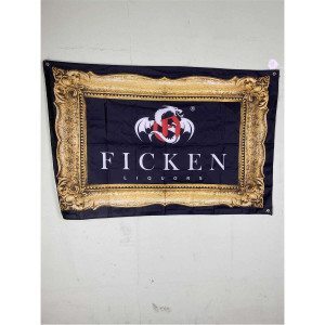 1x Ficken  Likör Fahne Goldrahmen 150 x 100
