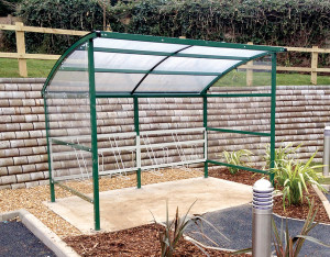 Premier Bike Shelter | Rack for 8 bikes | Contemporary design | Perforated Steel Side & Clear Perspex Sides | Colours  Blue, Green & Grey | QMP