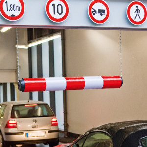 Height Restrictor Barrier Bar | Plastic | Simple Setup | 950mm L | 100mm Dia | Red/White Or Black/Yellow | 2m Chain | Visibility 24/7 | Traffic-line