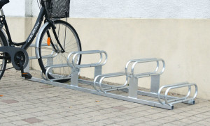 Bicycle rack - 6 Spaces High-low Excellent wheel grip. Fully assembeled. Access from both sides to ensure  handlebars don't tangle.
