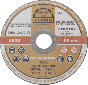 Tarcza do cięcia metalu i stali nierdzewnej INOX 125 x 1.2 TEDIAM