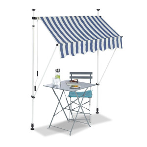 Bc-elec - HHYVA1512-Bluewhite Auvent rétractable manuel store banne marquise pour patio & terrasse 150x120cm blanc et bleu