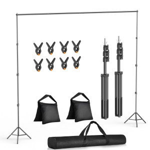 Bc-elec - M109001 Support de toile de fond photo ajustable 2.6x3m, Kit complet avec pinces, sacs de lestage et sac de transport