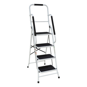 Varan Motors - CQX804-2 Escabeau avec main courante et poignée haute, escabelle à 4 marche,158cm de haut, stable et pieds antidérapants