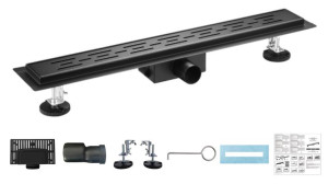 Bc-elec - 06-90-B Caniveau de douche 90cm en inox black matt, sterfput de douche, hauteur ajustable 98-142mm