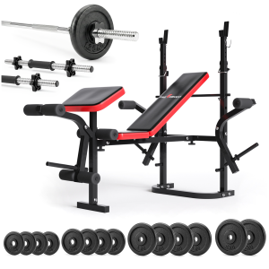 Zestaw do ćwiczeń 90kg z ławką PH 2132 sztangą prostą 180 cm, zestawem talerzy żeliwnych 55 kg i hantlami