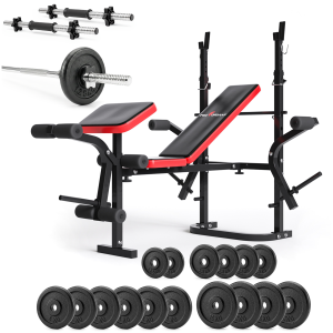 Zestaw do ćwiczeń 115KG z ławką PH 2132, sztangą 180 cm, żeliwo