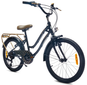 Rower miejski dla dziewczynki 20" z przerzutkami Shimano Heart Bike czarno złoty