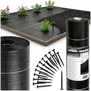 Agrowłóknina na chwasty mocna 1x50m 90g/m² UV 3% + 50 kołków