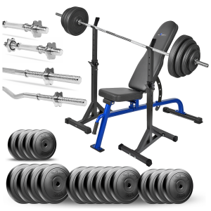 PRO Zestaw do ćwiczeń siłowych 138kg. Siłownia domowa z ławką treningową TB1054, stojakami, sztangą / gryfem prostym 180 cm, lekko łamanym 120 cm, 