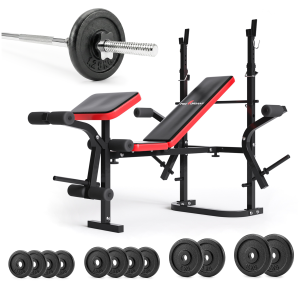 Zestaw do ćwiczeń 75kg z ławką treningową PH 2132 sztangą prostą 180 cm i obciążeniem żeliwnym 45 kg