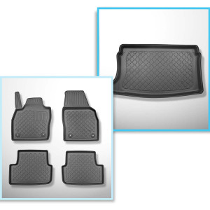 Kit tapis de coffre et tapis de voiture TPE pour: Seat Ibiza V 6F Hayon (06.2017-....) - coffre supérieur; modèles avec plancher amovible du coffre