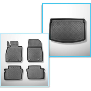 Kit tapis de coffre et tapis de voiture TPE pour: Mazda CX-3 SUV (06.2015-12.2021) - sur le niveau supérieur (aussi avec caisson de graves) et inféri