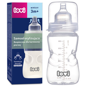 Lovi butelka do karmienia antykolkowa samosterylizująca 250ml smoczek wolny przepływ 3m+