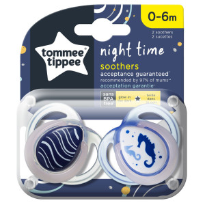 Tommee tippee smoczki uspokajające 0-6m night time różowe