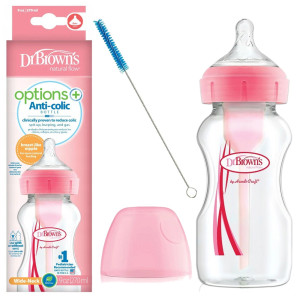 Dr. brown's butelka antykolkowa z szeroką szyjką 270ml options+ różowa org. opakowanie
