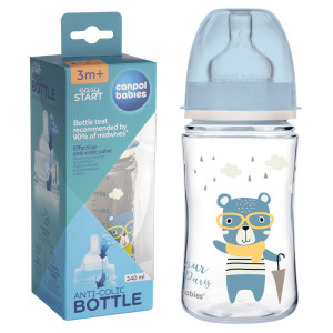 Canpol butelka antykolkowa szeroka bonjour niebieska 240ml