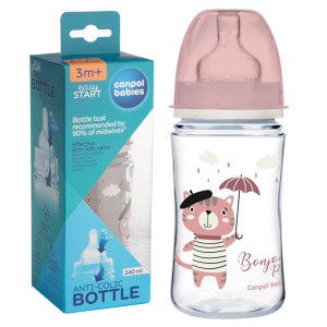 Canpol butelka antykolkowa szeroka bonjour różowa 240ml