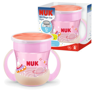 Nuk kubek niekapek magic cup z uchwytami 160ml 6m+ różowy świeci w ciemności