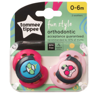 Tommee tippee smoczki uspakajające fun 0-6m 2 szt. różowe