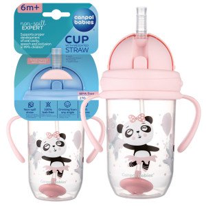 Canpol kubek niekapek z rurką i odważnikiem exotic animals 270ml różowy
