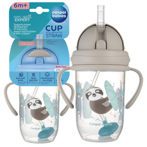 Canpol kubek niekapek z rurką i odważnikiem exotic animals 270ml szary