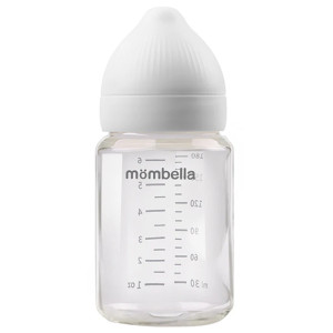 Mombella butelka antykolkowa szklana 180ml smoczek średni 3m+ ivory