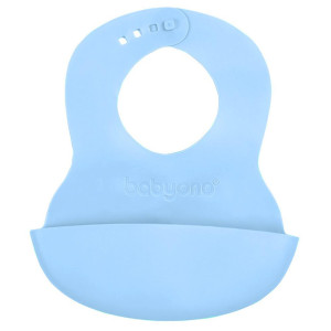 Babyono miękki śliniak z regulowanym zapięciem i kieszonką baby blue