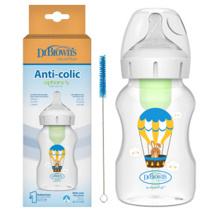 Dr brown's butelka do karmienia niemowląt szeroka szyjka 330ml smoczek średni 3m+ decor królik