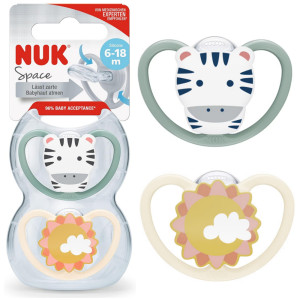 Nuk smoczek uspokajający ortodontyczny space zebra 2 sztuki 6-18 miesięcy