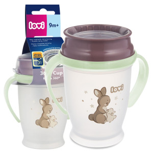 Lovi 360 kubek niekapek z uchwytami do nauki picia 250ml night&day rabbit różowy