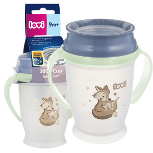 Lovi 360 kubek niekapek z uchwytami do nauki picia 250ml night&day fox niebieski