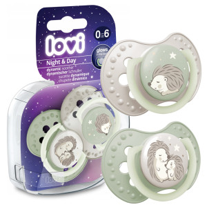 Lovi smoczek uspokajający dynamiczny 0-6m night&day hedgehog świeci w ciemności 2 sztuki
