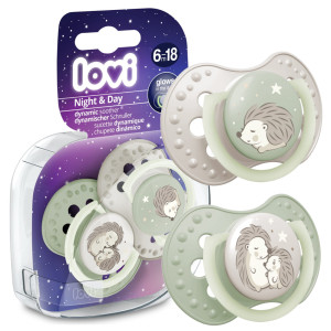 Lovi smoczek uspokajający dynamiczny 6-18m night&day hedgehog świeci w ciemności 2 sztuki