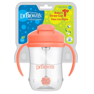 Dr. browns kubek z obciążoną słomką pierwsza słomka 270ml koralowy