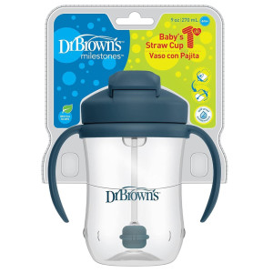 Dr. browns kubek z obciążoną słomką pierwsza słomka 270ml granatowy