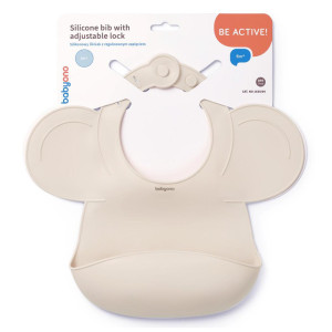 Babyono silikonowy śliniak z regulowanym zapięciem beżowy