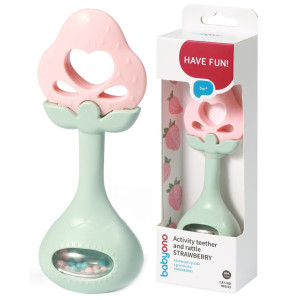 Babyono edukacyjny silikonowy gryzak z grzechotką truskawka