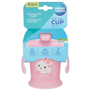 Canpol kubek niekapek twardy z uchwytami 200ml bunny&company różowy 9m+
