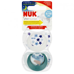 Nuk smoczek uspokajający silikonowy 6-18m star day&night zielony