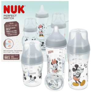 Nuk zestaw startowy perfect match disney mickey 3 butelki antykolkowe + smoczek