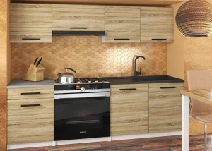 Meble kuchenne 180 cm dębowe dąb wotan dąb sonoma z blatem  BELINI