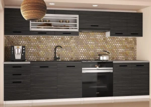 Meble kuchenne 240 cm czarne heban ciemne z blatem  BELINI