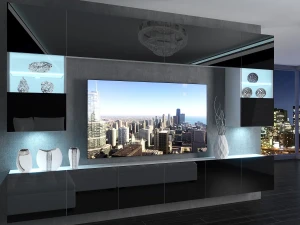 Meblościanka 300 cm TV/RTVczarna połysk  BELINI meble do salonu