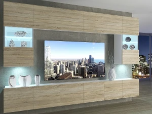 Meblościanka 300 cm TV/RTV dębowa dąb wotan dąb sonoma  BELINI meble do salonu