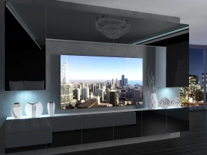 Meblościanka 300 cm TV/RTV czarna połysk  BELINI meble do salonu
