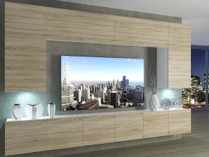 Meblościanka 300 cm TV/RTV dębowa dąb wotan dąb sonoma  BELINI meble do salonu