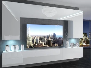 Meblościanka 300 cm TV/RTV biała połysk  BELINI meble do salonu