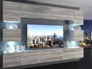 Meblościanka 300 cm TV/RTV szary antracyt grafitowy  BELINI meble do salonu