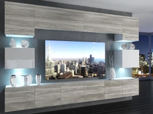 Meblościanka 300 cm TV/RTV biała połysk szary antracyt grafitowy  BELINI meble do salonu